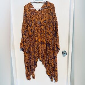 Bila Vibrant Orange and Brown Floral Kimono Wrap